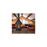 Focgrup - cheminée à bois noire centrale à base et foyer réfractaire avec porte vitrée 16 kw Focgrup - cheminée à bois noire centrale à base et foyer réfractaire avec porte vitrée 16 kw