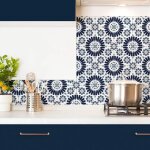 Fond de hotte en aluminium - effet carreaux de ciment bleu - 70x90 cm