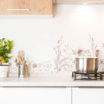 Fond de hotte en aluminium - motif floral ocre - 70x60 cm