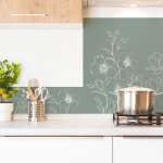 Fond de hotte en aluminium - motif floral vert et blanc - 70x60 cm
