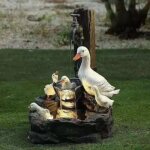 Fontaine canard en rsine, statue solaire pour dcoration de jardin