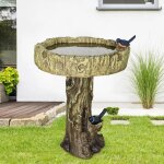 Fontaine de jardin 46x46x62 cm, bain d'oiseaux en b�ton aspect bois avec imitations d'oiseaux d�coratives, ...