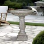 Fontaine de jardin 51x51x61, 5 cm, bassin � oiseaux en b�ton, avec base sculpt�e, fontaine et cascade, ...
