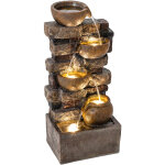 Fontaine de jardin - outsunny - 5 niveaux pichets cascade - �clairage led - r�sine - 72cm - marron rustique ...