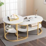 Fortuna lai - lot de 2 tables basses gigognes, plateau imitation marbre, structure en m�tal, deux niveaux ...