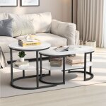Fortuna lai - lot de 2 tables basses gigognes, plateau imitation marbre, structure en m�tal, deux niveaux ...