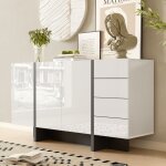 Fortuna lai - buffet 150x40x80. 5cm - buffet blanc brillant avec 2 portes et 4 tiroirs - facile  nettoyer ...