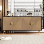 Buffet 160x40x75cm - armoire avec 4 portes, poignées dorées brossées et pieds de table brillants - noir ... Buffet 160x40x75cm - armoire avec 4 portes, poignées dorées brossées et pieds de table brillants - noir ...