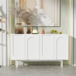 Buffet salon 4 portes, design minimaliste, étagères réglables en hauteur, 140x42x80 cm, détails arqués, ... Buffet salon 4 portes, design minimaliste, étagères réglables en hauteur, 140x42x80 cm, détails arqués, ...