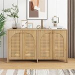 Buffet avec 4 portes en rotin 145x80x40cm - style minimaliste - poign�e en m�tal - pour salle � manger, ...