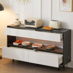 Buffet led 150x35x89. 5cm - design marbre noir avec espace de rangement ouvert, 4 tiroirs - anti - basculement ...