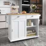 Desserte de cuisine 112x40x94cm - plan de travail rabattable, aspect bois massif avec portes, 4 roulettes ...