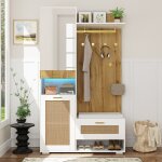 Ensemble vestiaire - porte - manteau mural led avec miroir, patres, meuble  chaussures, compartiment ...