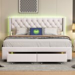Fortuna lai - lit adulte 160x200cm avec 2 tiroirs - lit double avec sommier  lattes et tte de lit led ...