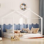 Lit cabane 140x200cm, lit enfant plat cadre en fer, avec sommier  lattes, blanc