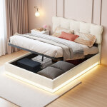 Fortuna lai ? lit coffre adulte 140x190 cm ? sommier � lattes ? velours beige ? �clairage led int�gr� ...
