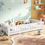Fortuna lai - lit bb 90x190 avec sommier, avec barrire de scurit, cadre en bois massif, design simple ...