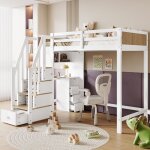 Lit mezzanine 90x200cm - lit enfant avec bureau avec 3 tiroirs, escaliers et étagère de rangement - pin ... Lit mezzanine 90x200cm - lit enfant avec bureau avec 3 tiroirs, escaliers et étagère de rangement - pin ...