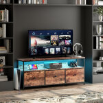 Fortuna lai - meuble tv led 108x30x57cm - 3 tiroirs en tissu cuir et m�tal noir - marron