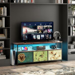 Fortuna lai - meuble tv led 137x30x57cm - 3 tiroirs en tissu cuir et m�tal noir - multicolore