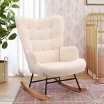 Fauteuil  bascule en villosits 68x92x75cm - rocking chair chaise loisir et repos avec pieds en bois ...