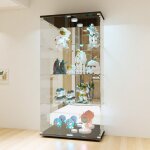Fortuna lai - vitrine en verre led 4 �tag�res, 80x36x163cm, �tag�re en verre avec 2 portes, virtine sur ...