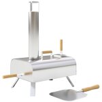 Four � pizza bois ext�rieur acier inox - pierre �paisse 1cm, pied pliable, pelle, couvercle, portable ...