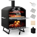 Four  pizza extrieur portable  bois, four  pizza  deux couches extra - large avec pierre carre ...