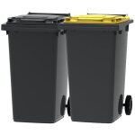 Ese - france lot de 2 conteneurs poubelles � d�chets 2 roues - 240l - 100% recycl� - gris avec couvercle ...