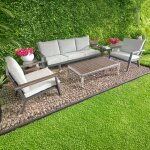 Frankystar - ikigai - salon de jardin avec canap� 3 places, 2 fauteuils et table basse avec coussins ...