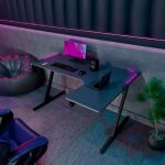 Frankystar - shigeru - bureau gaming d'angle 140x99x76 cm avec led en mdf et mtal noir