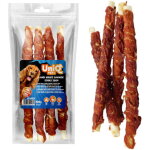 Friandises pour chien, snack b�tonnets de cuir longs avec canard uniq pets 4 pcs.