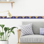 Frise d�corative adh�sive, motif africain bleu, sur fond jaune, tendance, exotique, 9 cm x 300 cm