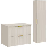 Furnidea - ensemble adel cachemire meuble suspendu sous vasque avec plan 80 cm et colonne 35 x 140 cm ...