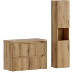 Furnidea - ensemble meuble suspendu sous vasque 80 cm avec plan et colonne 30 x 140 cm nova ch�ne coast ...