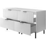 Furnidea - meuble sous double vasque avec plan sur pieds flow blanc 120 cm - 4 tiroirs - fa�ades rainur�es ...