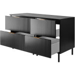 Furnidea - meuble sous double vasque avec plan sur pieds flow noir 120 cm - 4 tiroirs - fa�ades rainur�es ...