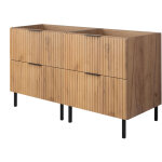 Furnidea - meuble sous double vasque sur pieds flow ch�ne craft 120 cm - 4 tiroirs - fa�ades rainur�es ...