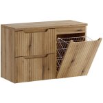 Furnidea - meuble suspendu sous vasque 90 cm avec panier � linge et plan nova ch�ne coast evoke