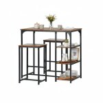 Furniturer ensemble de salle � manger 3 pi�ces, table industrielle avec �tag�res de rangement et 2 tabourets, ...