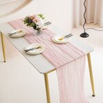 Gabrielle - chemin de table boh�me en gaze, tissu rose brumeux, d�coration de table pour anniversaire, ...