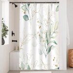 Rideau de douche vert, rideau de douche feuilles d'eucalyptus abstrait doré botanique rideaux de bain ... Rideau de douche vert, rideau de douche feuilles d'eucalyptus abstrait doré botanique rideaux de bain ...