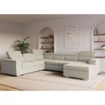 Deco in paris - canap� panoramique convertible coffre de rangement en tissu beige