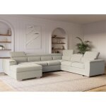 Deco in paris - canap� panoramique convertible coffre de rangement en tissu beige