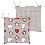 Galette de chaise coeurs esprit chalet en coton taupe 40x40 cm