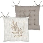 Galette de chaise feuillage - effet mati�re en coton brod� ecru 38x38 cm
