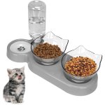 Gamelle 3 en 1 pour chat - double gamelle d'eau et de nourriture - gamelle anti - fuite avec support ...