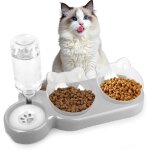 Gamelle chat 3 - en - 1 inclin�e 15�, double bol, stockage eau automatique, pour minets / chiots