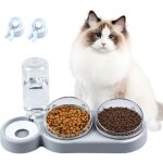 Gamelle pour chat, gamelle pour chat inclinable  15, 3 en 1 avec stockage d'eau automatique, adapte ...