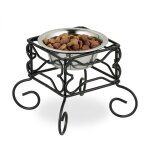 Gamelle pour chien, support surlev, 300 ml, fer & acier inoxydable, hxlxp: 15, 5x18x18 cm, noir - argent ...